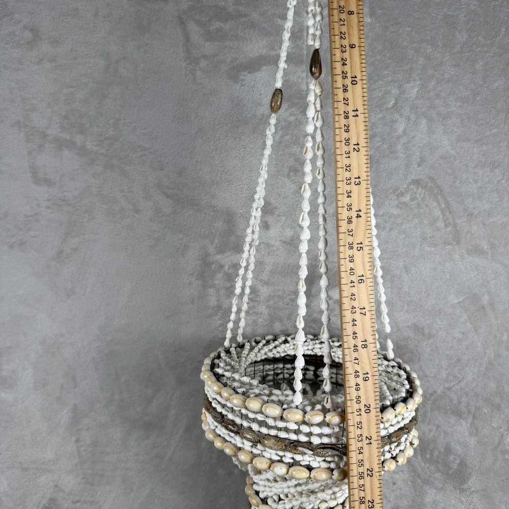 Vintage Boho Cowrie Shell Hanging Planter Basket Coastal Nautical‎ Decor 28 Inch
